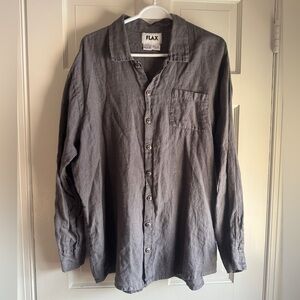 FLAX 100% Linen Button Front Shirt | Gray | Size Medium